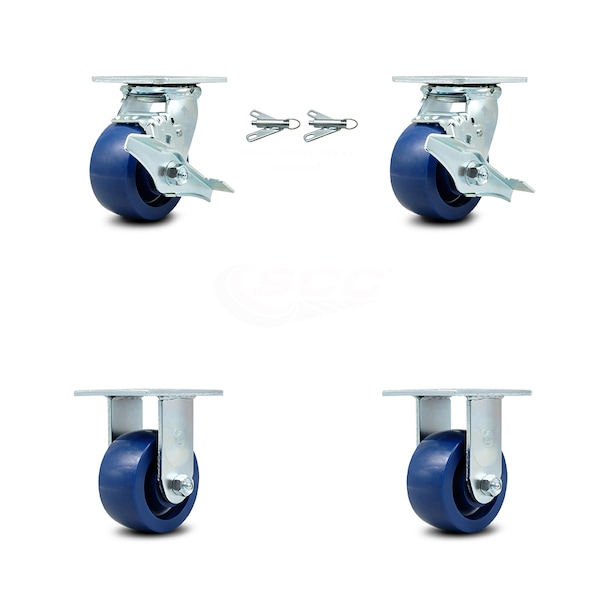 Service Caster 4 Inch Solid Polyurethane Caster Set with 2 Brakes/Swivel Lock 2 Rigid SCC SCC-30CS420-SPUB-TLB-BSL-2-R-2 - main